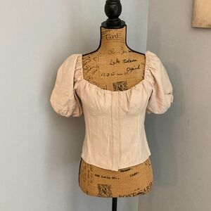 Wafr NWOT Puff Sleeve Blouse Bustier Top Women Size M Beige